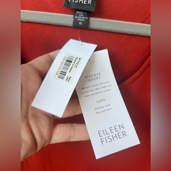 Eileen Fisher Top XL Light Weight Viscose Jersey Round Neck Tunic Red NWT Red - Picture 6 of 12